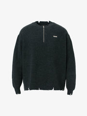 Vintage Knitted Distressed Raw Hem Half Zip Pullover Sweater