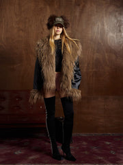 Retro Punk Rock Oversized Fur Collar Stitching Leather Cotton Jacket