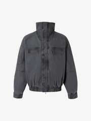 Vintage Washed Distressed Deconstructed High Collar Jacket