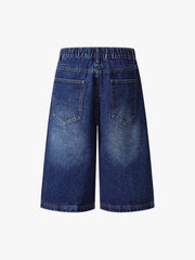 Distressed Washed Star Patch Denim Jort