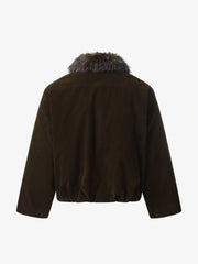 Vintage Drawstring Design Fur Collar Padded Jacket