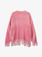 Cable Knit Cardigan Damaged Dirty Dyed Sweater