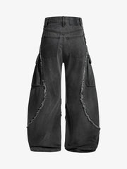 Retro Washed Distressed Deconstructed Patchwork Barrel Jeans