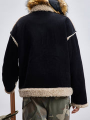 Fur Collar Zip Up Sherpa-Lined Jacket