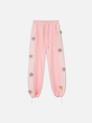 3D Flower Stripe Casual Pants