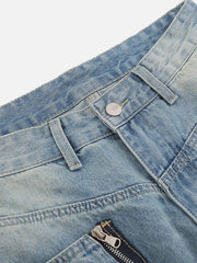 3D Zip Up Pocket Straight-Leg Jeans