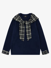 Plaid Scarf Patchwork Contrast Knit Sweater