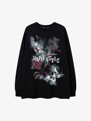 Butterfly Letters Printed Round Neck Long Sleeve T-Shirt