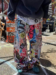 High Street Digital Print Graffiti Wide-Leg Jeans