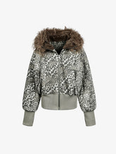 Retro Cheetah Fur Collar Cotton Jacket