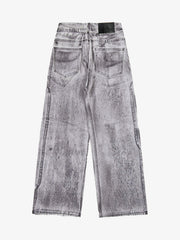 Wasteland Style Niche Design Dirty White Loose Jeans