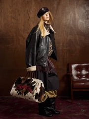 Vintage Shearling Collar Quilted Leather Jacket