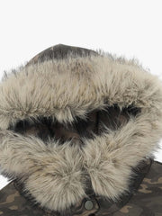 Camouflage Cardigan Utility Zip Up Fur Hooded Jacket