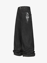Denim Street Dark Snake Embroidery Baggy Jeans