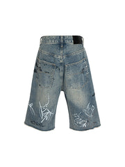 Ripped Hand-Painted Graffiti Ripped Jorts