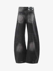 Vintage Washed Distressed Whisker Barrel Jeans