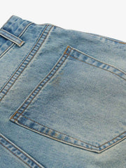 Washed Distressed Ink-Splashed Denim Shorts