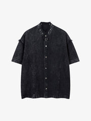 Rivet Deconstructed Split Stitching Denim Short-Sleeved Shirt