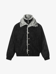 Vintage Dual-layer Collar Fleece-lined Zipper Jacket