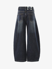 Vintage Washed Wide-Leg Double Seam Distressed Barrel Jeans