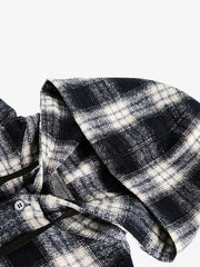 Vintage Black And White Plaid Angel Embroidered Hooded Shirt