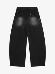 Vintage Embroidered Washed Raw-Edge Graffiti Scimitar Jeans