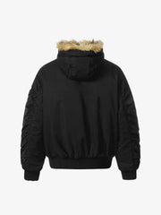 Retro Leopard Print Fur Collar Hooded Padded Jacket