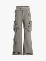 Multi-Pocket Cargo Flared Pants
