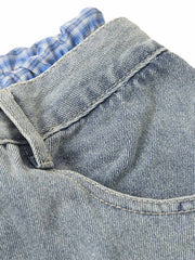 Plaid Double Waist Baggy Jeans