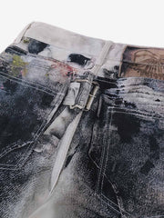 High Street Washed Distressed Inkjet Graffiti Jeans
