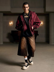 Washed Distressed Fur Hooded Jacket