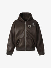 Vintage Leather Badge Fleece-lined Hooded Zip Bomber Jacket