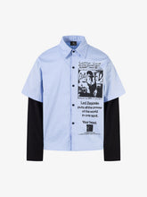 Vintage Illustration Striped Faux Two-Piece Shirt