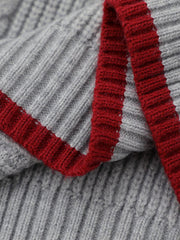 Retro Plaid Tie Hooded Knit Sweater