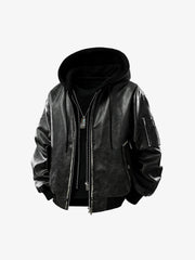 Retro Distressed Washed PU Leather Cotton Jacket