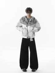 Vintage Dirty Dyed Washed Faux Fur Collar Padded Jacket