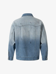 Denim Gradient-Dyed Floral Embroidered Jacket
