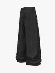 Denim Street Dark Snake Embroidery Baggy Jeans