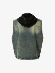 Functional Multi-Pocket Hooded Denim Vest