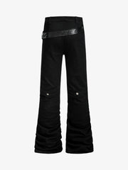 Vintage Heavy Pleated PU Leather Stitch Patchwork Flared Pants