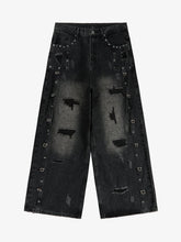 Vintage Washed Distressed Metal Ring Baggy Jeans