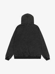 Retro Chain-Decorated Washed Fur Collar Hooded Jacket