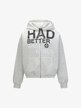 Casual Lettering Pattern Zippered Hooded Cardigan Sweatshirt