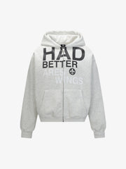 Casual Lettering Pattern Zippered Hooded Cardigan Sweatshirt