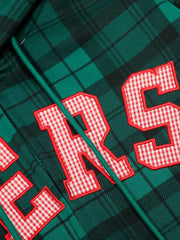 Retro Plaid Patch Embroidered Cardigan Hooded Sweatshirt
