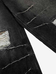 Vintage Washed Ripped Camouflage Patchwork Jeans
