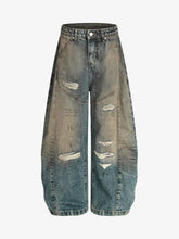 Vintage Mud-Dyed Distressed Barrel Jeans