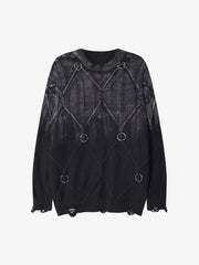 Paint Spray Hole Cable Crewneck Sweater