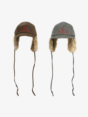 Retro Tweed Plush Earflap Embroidered Letter Cap