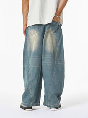Washed Wide-Leg Balloon Jeans